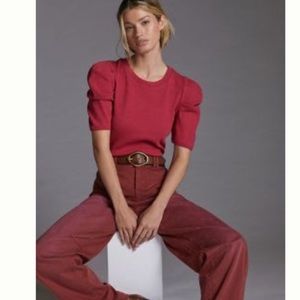 NWT Anthropologie Ribbed Puff Sleeve Top. Size medium. Rose color.